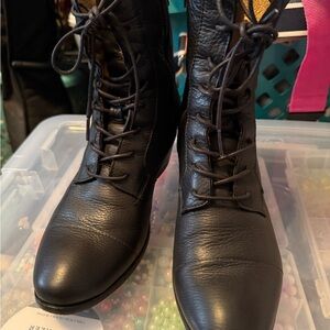 Frye Courtney Black Leather Lace-Up Boots